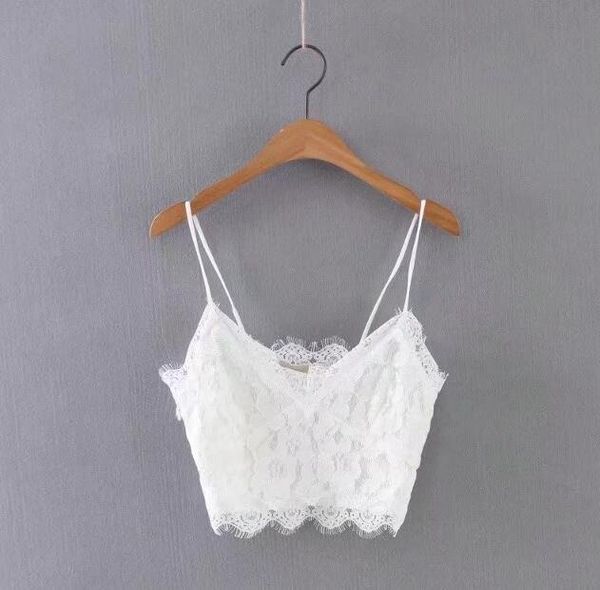 

women 2019 mint green solid color lace crop v-neck strap bra camis, White