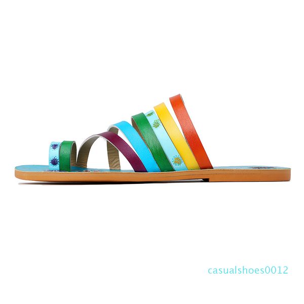 

summer bohemian women shoes rainbow colorful flat slippers designer ladies sandals beach slippers flip flops slides c12, Black