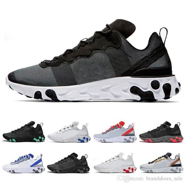 

react new element 55 men womens running shoes breathe black white metallic gold sports sneaker trainers size 36-45
