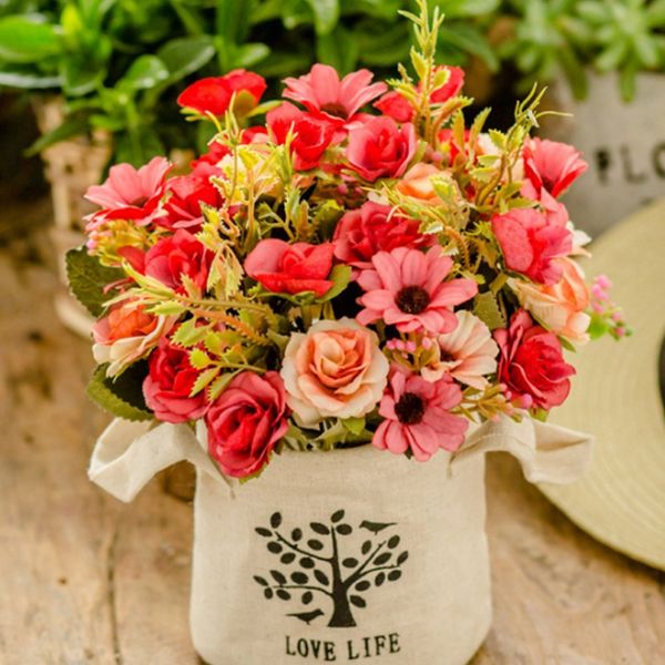 

15 heads silk roses bride bouquet wedding spring decoration for home vase ornamental flowerpot artificial flowers scrapbooking