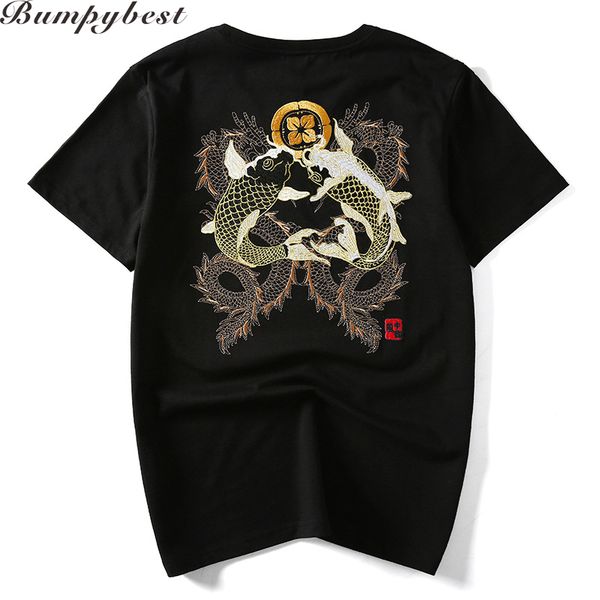 

2017 High Quality Hand Embroidery Brocade Carp Fish And Dragon Men T -Shirt Short Sleeve O -Neck Male Tops Plus Us Size Xs -Xxl