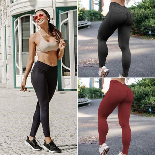 

leggings pants slim high waist pocket -xl sports running fitness running pants tights elastic yoga female gym yoga, White;red