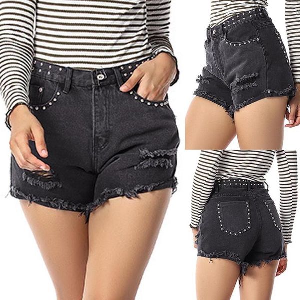 

shorts fashion pants summer women's jeans mini pants high waist denim pocket shorts denim hole beach bottom#g3, Blue