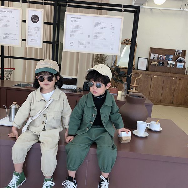 

children clothing set autumn toddler boys and girls pure color jacket coat + children's loose harem pants 2-piece baby clothes, White