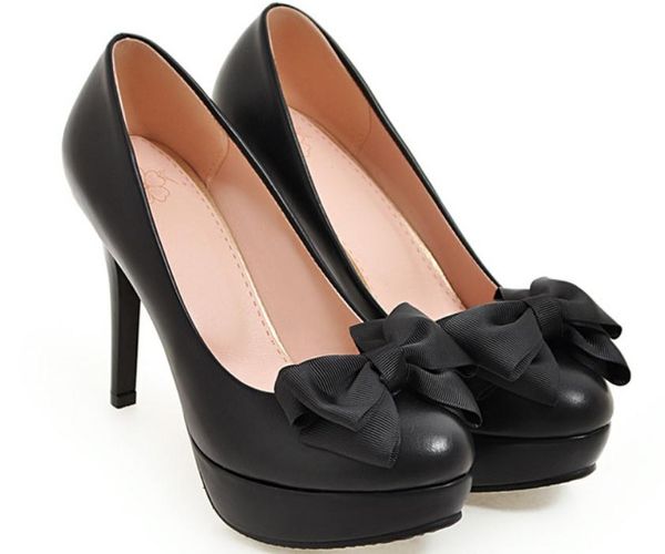 

women's shoes in spring and autumn high fine heel round head waterproof table bowknot@qwer698, Black