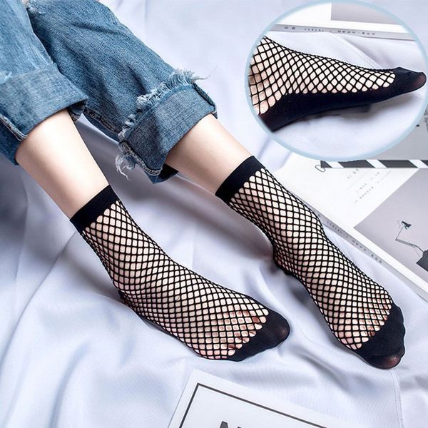 

new fashion women fishnet ankle high socks mesh punk series cool female essential hollow fish net socks for pregnant women, White