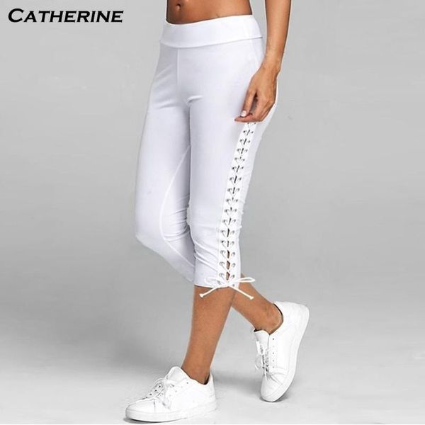 

2020 women casual pants cropped capri pants female spring stretch solid tapered trousers calf-length stretchy pants#j3, Black;white