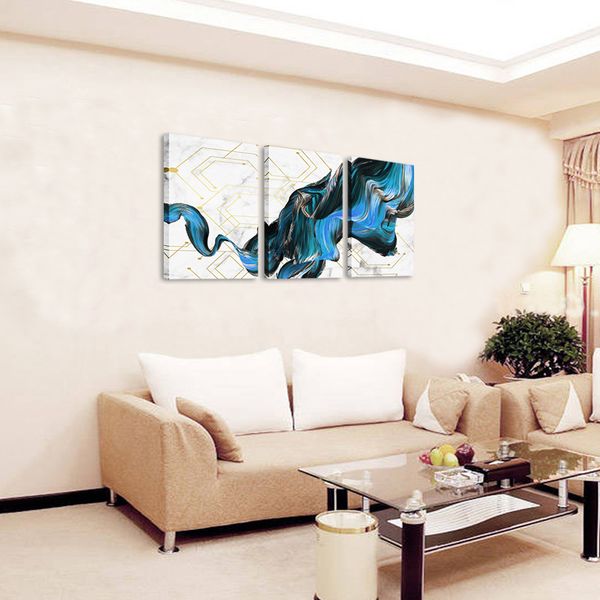 2019 Canvas Wall Art Modern Marble Texture Abstract Creative Gold Line Blue Decorative Painting For Living Room Bedroom Decor Framed Art From