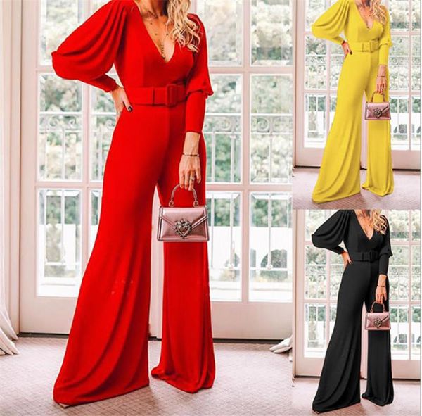 

solid womens jumpsuit deep v neck womens rompers loose casual clothing, Black;white