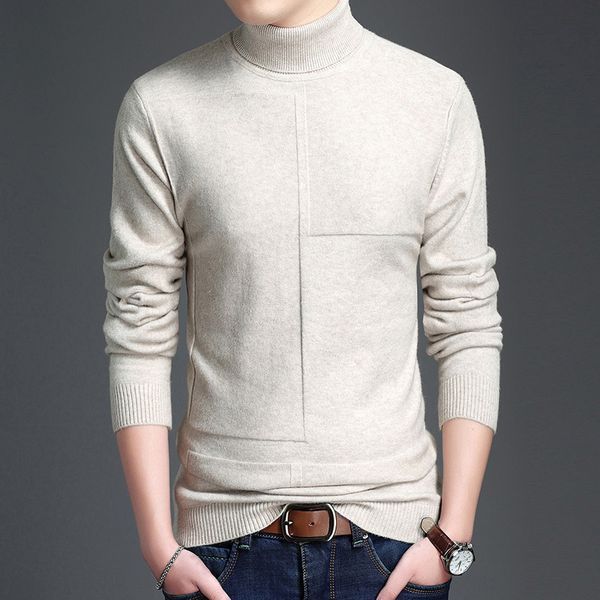 

mrmt 2018 brand winter men's sweater thick solid color high collar for male sweater knit bottoming shirt, White;black