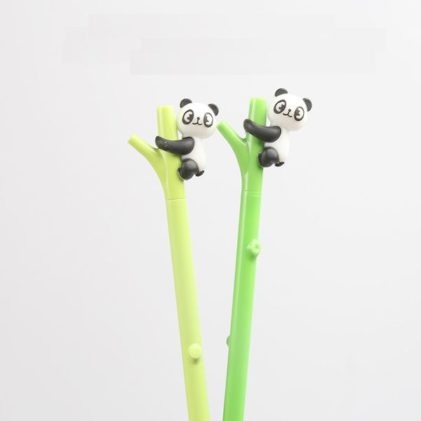 

2pcs lovely climbing panda green bamboo pen ballpoint black color gel ink pens for writing novelty kids gift office school f961