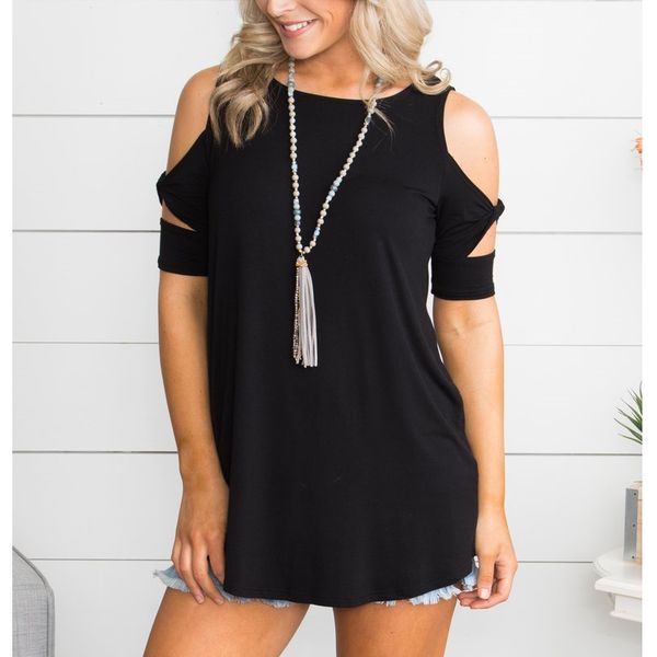 

2019 women's cold off shoulder casual solid t-shirt short sleeve blouse comfy shirts outfits loose fit pullover casual top, White