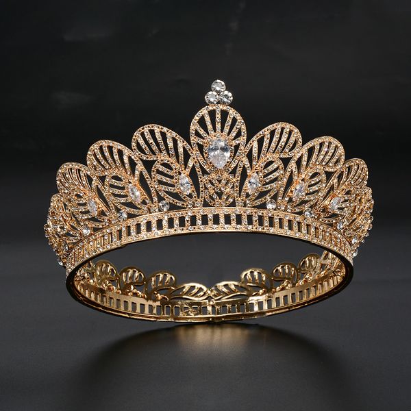 

2019 new rose gold luxury круглый королева корона женский ручной руководитель ювелирной моды барокко свадебное корона кристалл headdress, Golden;white