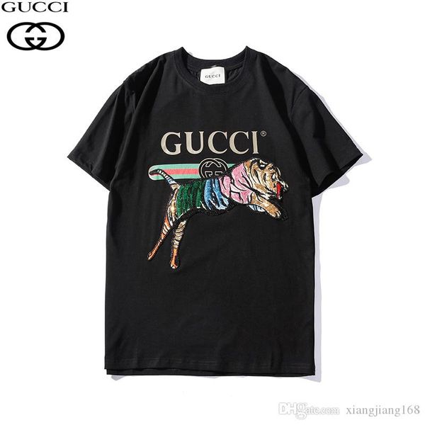

selling 2019 men's casual t-shirt medusa shirt solid color women's brand casual cartoon tiger embroidery embroidery t, White;black