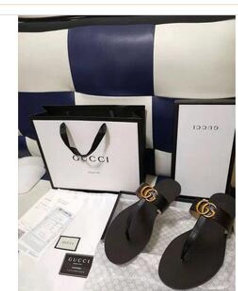 

women's sandals luxury summer wear wide ladies fashion flat flat thick sandals slippers flip-flops with original box, Black