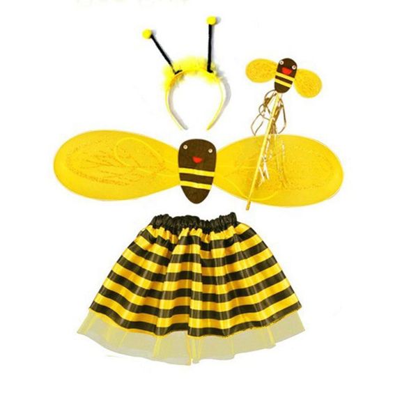 

4pc bumble bee honey girls kids fairy halloween fancy dress up party costume, Red;yellow