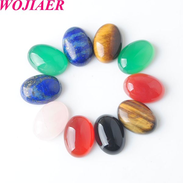 

wojiaer 50pcs/lot natural cabochon beads oval cab 15x20mm semi-precious stones fit handmade jewelry women men dbu804, Black