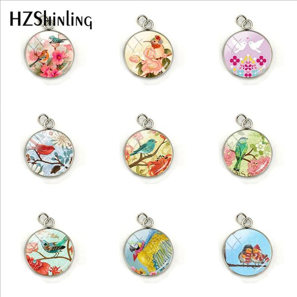 

lovely floral birds oil paintings hand craft jewelry stainless steel plated charms pendant accessories gifts for women, Bronze;silver