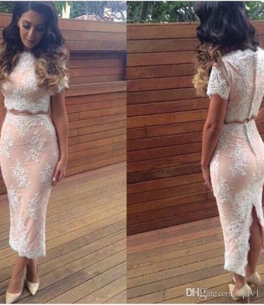 

элегантные чайные платья из двух частей и кружевные коктейльные платья 2019 o декольте с короткими рукавами аппликации короткое вечернее пла, Black