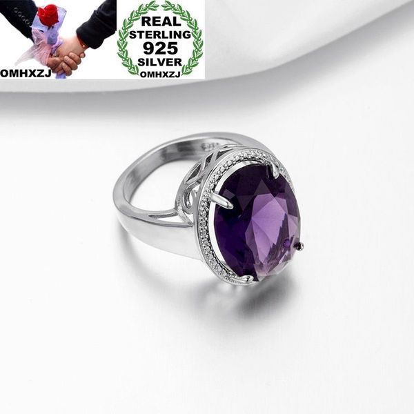 

omhxzj wholesale european fashion woman man party wedding gift silver purple oval amethyst 925 sterling silver ring rr06, Golden;silver
