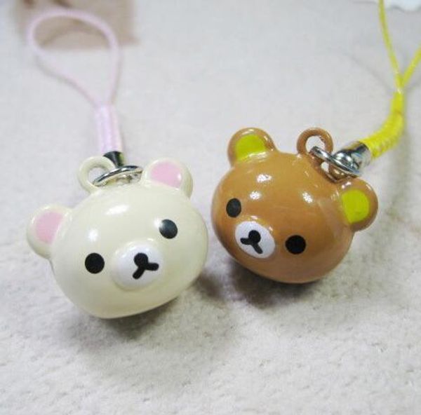 

new 10 pcs cartoon bear head bells lanyard cell phone strap charms keychains key ring diy jewelry making accessories ty-135, Slivery;golden