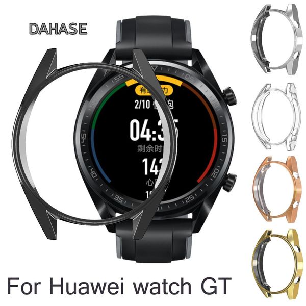 

protective bumper tpu plating case for huawei watch gt frame cover soft silicone watch case for huawei smart gt band, Black;brown