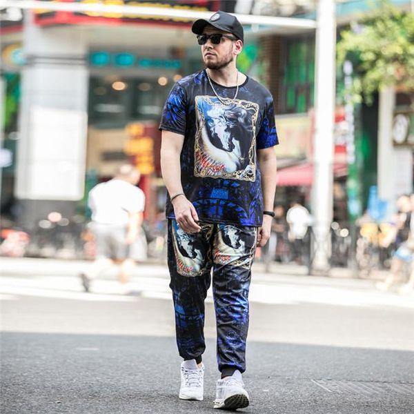 

2020 fashion designe men's tracksuits sets for summer men's t shirts and long pants with hip hop style tracksuits sets size -7xl, Gray