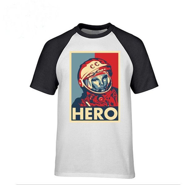 

men's popular short sleeve crewneck cotton soviet hero cosmonaut 1961 t shirt vintage russia cccp yuri gagarin men t-shirt polo, White;black