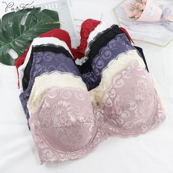 

parifairy women bra lace bralette floral bra female underwear c d dd e cup lingerie soft cup bras 34-44 brassiere, Red;black