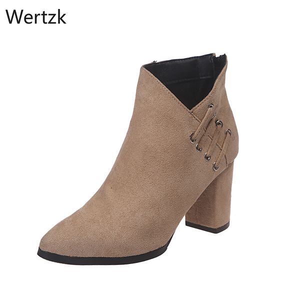 

women winter zipper pointed toe ankle boots women's flock high heels woman shoes female elegent metal charm fashion shoes a725, Black