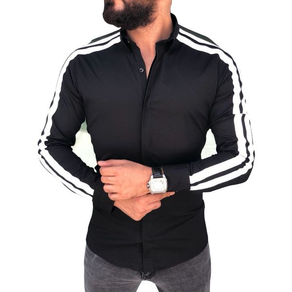 

2019 autumn new stripe shirt for man slim fit casual blouse long sleeve camisa masculina shirt long sleeve mens dress, White;black