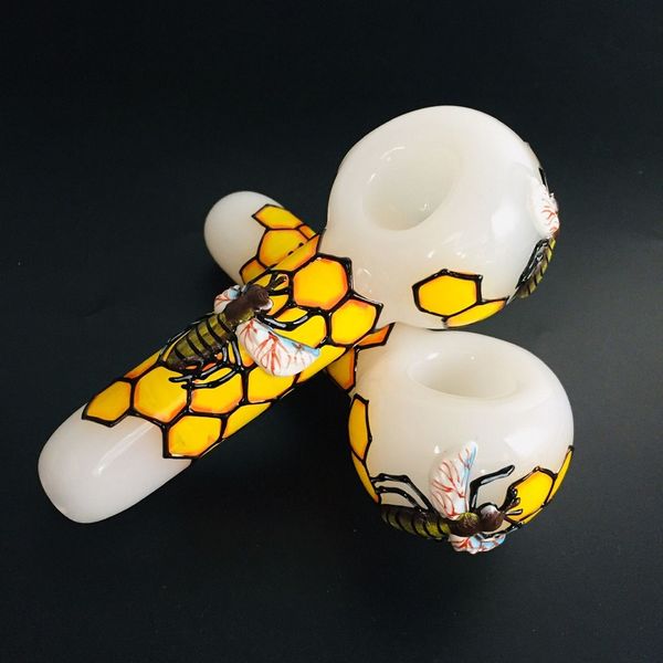 3D стеклянные трубы красивые 5 дюймов пчел соты курительные доги ручные трубы для табачного водяной трубы стеклянный барбер