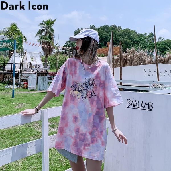 

tie dyeing t-shirt women 2020 summer hip hop tshirt streetwear women's tee shirts, White
