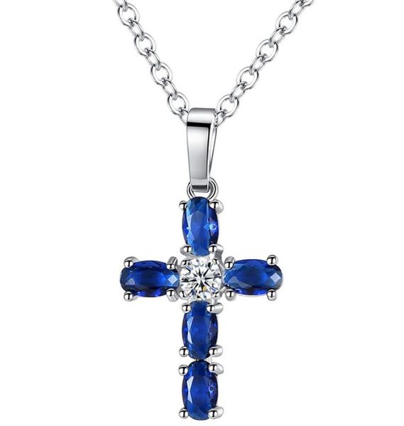 

cute female crystal zircon necklace fashion cross style pendant necklace big 925 sterling silver choker necklaces for women