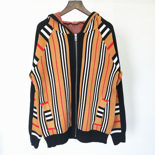 

2020 new striped long-sleeved women designer sweater coat cardigan hooded retro luxury knit sweaters pullover womens jacket size s-l, White;black