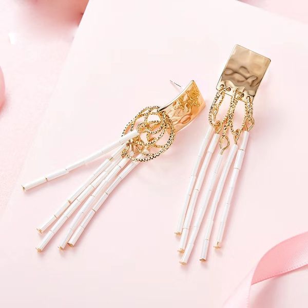 

2019 resin tube fringed woman earrings women's earring made of copper for dance party thanksgiving gift valentine's day, Silver