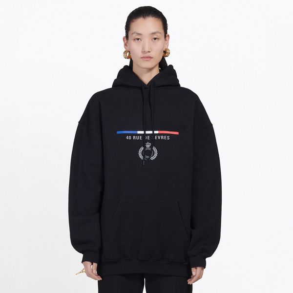 

3232classic paris flag crown embroidery hooded sweatshirt men women street pullover hoodies autumn winter sweater outwear3, Black