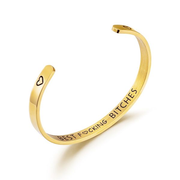 

6mm letters engraved bitches bracelet cuff open bracelet stainless steel for women ladybro friends pulseira gift jewelry, Black