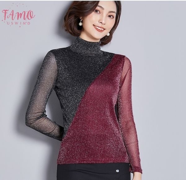 

turtleneck women blouses 2020 new female long sleeve slim casual elastic basic shirt plus size lady clothing women, White