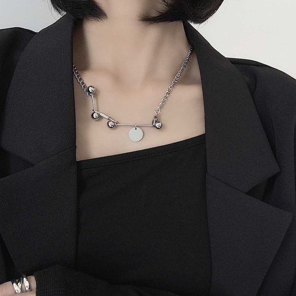 

hip hop metal lock round necklace ladies clavicle chain tide punk style hip hop jewelry necklace pendant, Silver