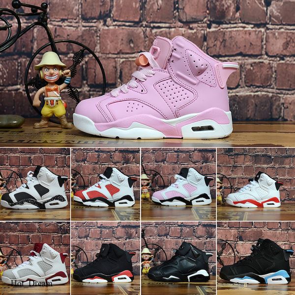 

2020 children 6 basketball shoes for boys girls retro infrared carmine 6s unc toro hare oreo maroon youth sports sneakers kids size eu28-35, Black