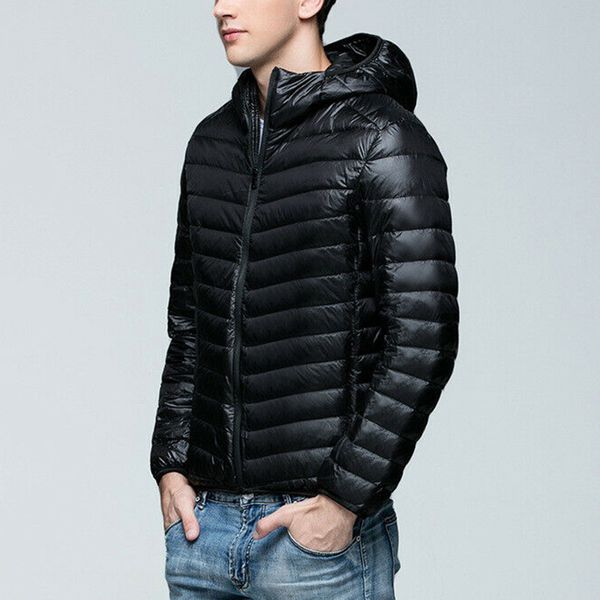 

mens casual foldable coats hooded duck down outwear lightweight jackets, Black