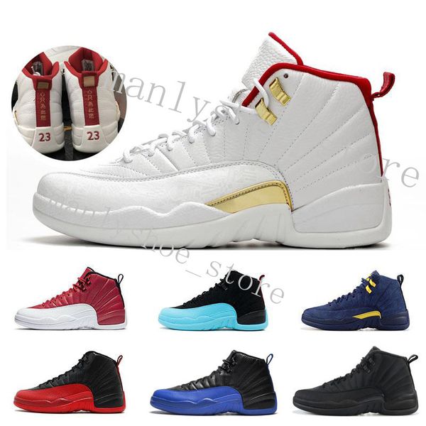 

2020 men basketball shoes jumpman 12 12s game royal flu game playoff triple black white gym red mens athletic sports sneakers #017