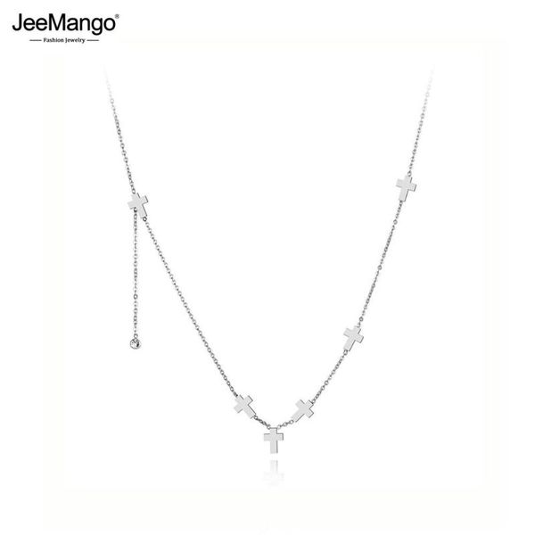 

jeemango original design stainless steel 6pcs cross charm necklaces jewelry cz crystal pendant chain necklace for girls jn19074, Silver