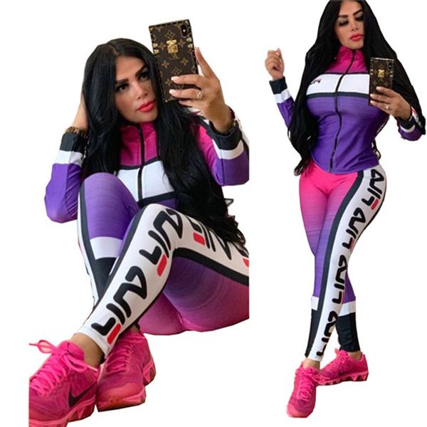 

women autumn spring outfits f logo brand tracksuits designer coat jackets zip and pants two piece sportswear striped sport suit c82902, White