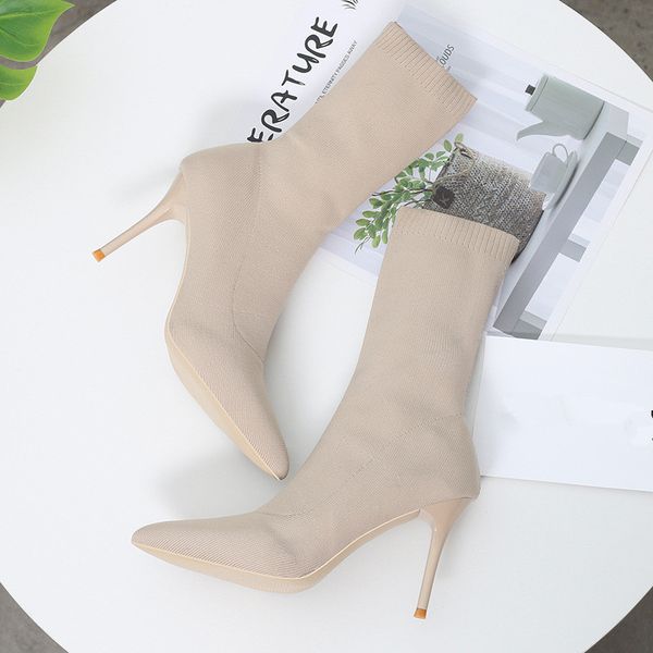 

shoes women's mid calf boots lace up booties ladies winter footwear luxury designer rubber pointy mid-calf autumn 2020 high heel, Black