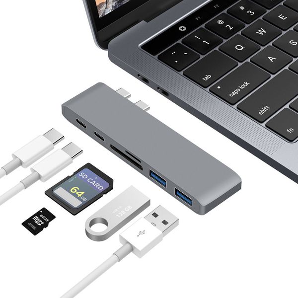 

USB-концентратор Тип C многопортовый адаптер ключ с 4K порт двойной USB 3.0 SD / TF кард-ридер конвертер для MacBook