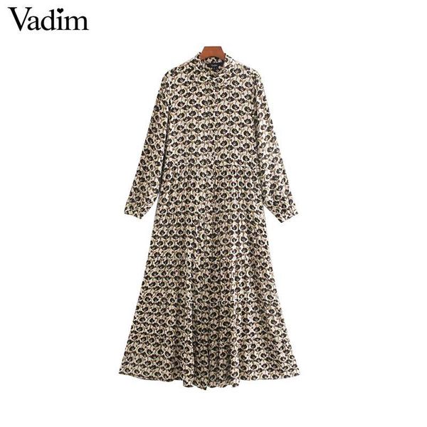 

vadim women elegant print midi dress long sleeve female casual cozy straight mid calf dresses vestidos mujer qc825, Black;gray