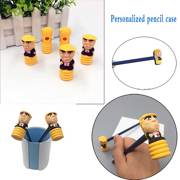 

trump doll funny pencil set cartoon epoxy pen set personalized pencil protective case shipping via dhl
