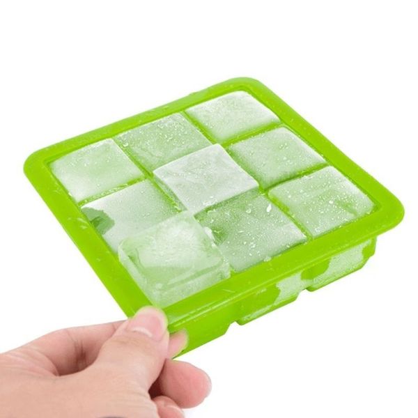 

9 grids silicone ice cubes mold tray heat cold resistant baking tool with cap